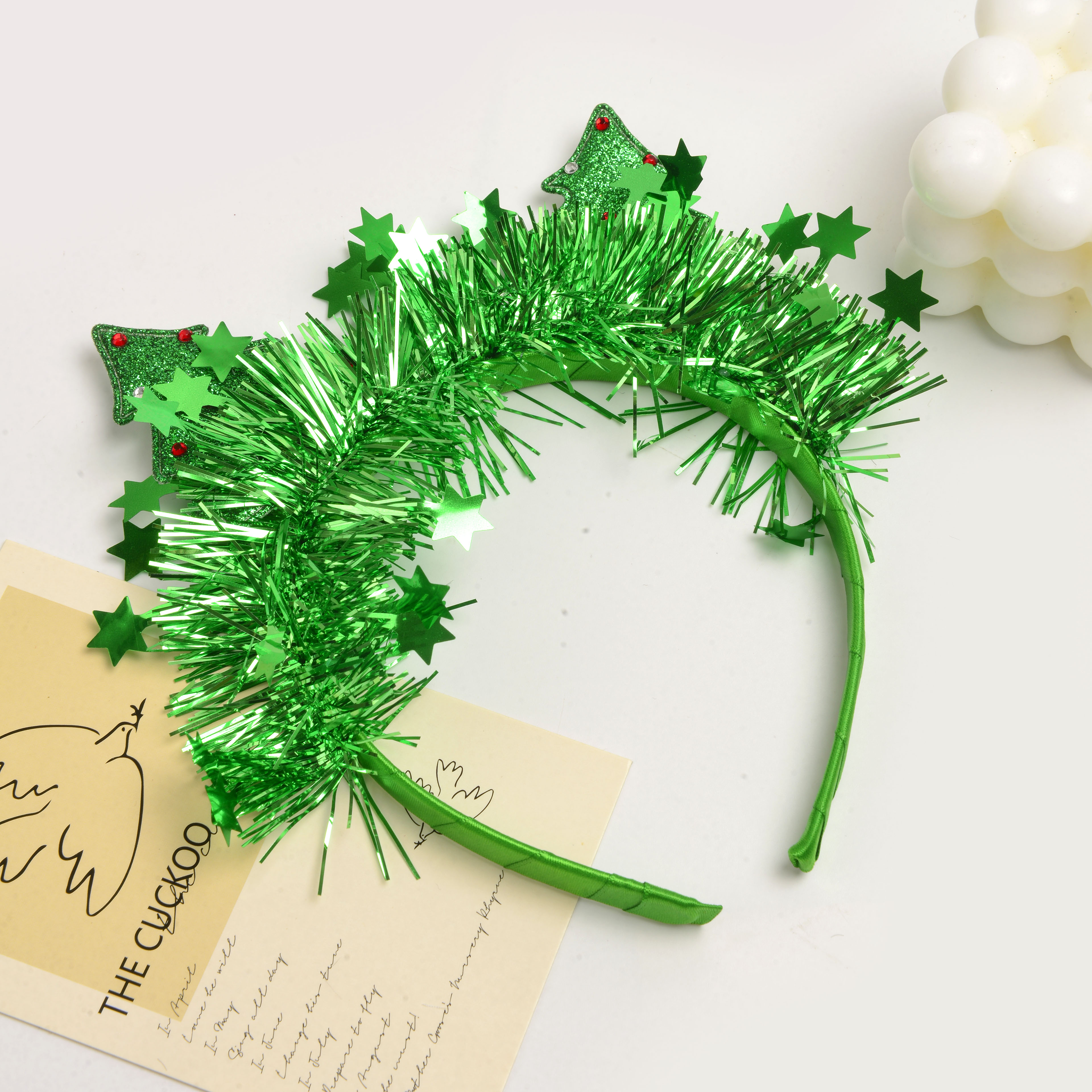 New creative red and green ribbon Christmas tree shape lovely children's decorative headband Christmas holiday party hair accessories wholesale details Picture