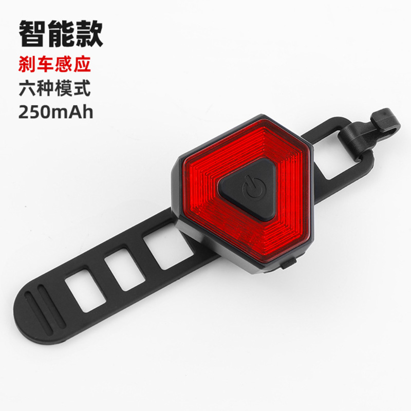 3121 hexágono luz trasera bicicleta luz trasera USB recargable freno inteligente sensor luz trasera equipo de ciclismo bicicleta de montaña luz de advertencia Specification image