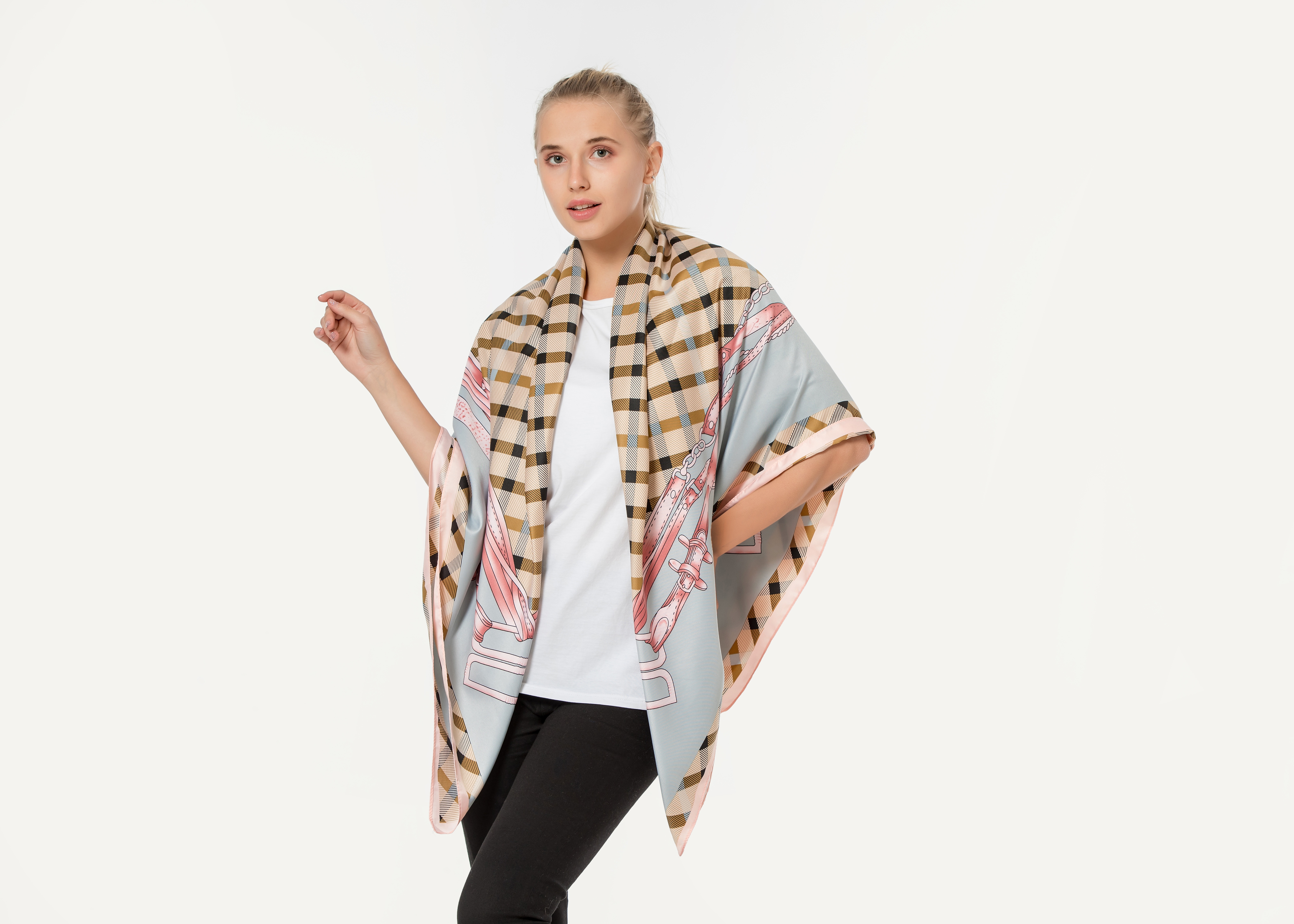 Classic style imitation silk chain print spring and autumn satin 130 large square scarf scarf woman thumbnail