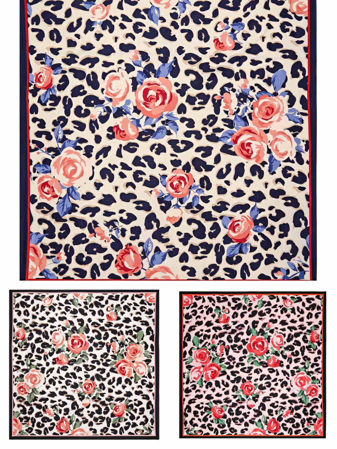 2022 twill temperament leopard print rose flower print 130 square scarf foreign trade ladies decorative shawl thumbnail