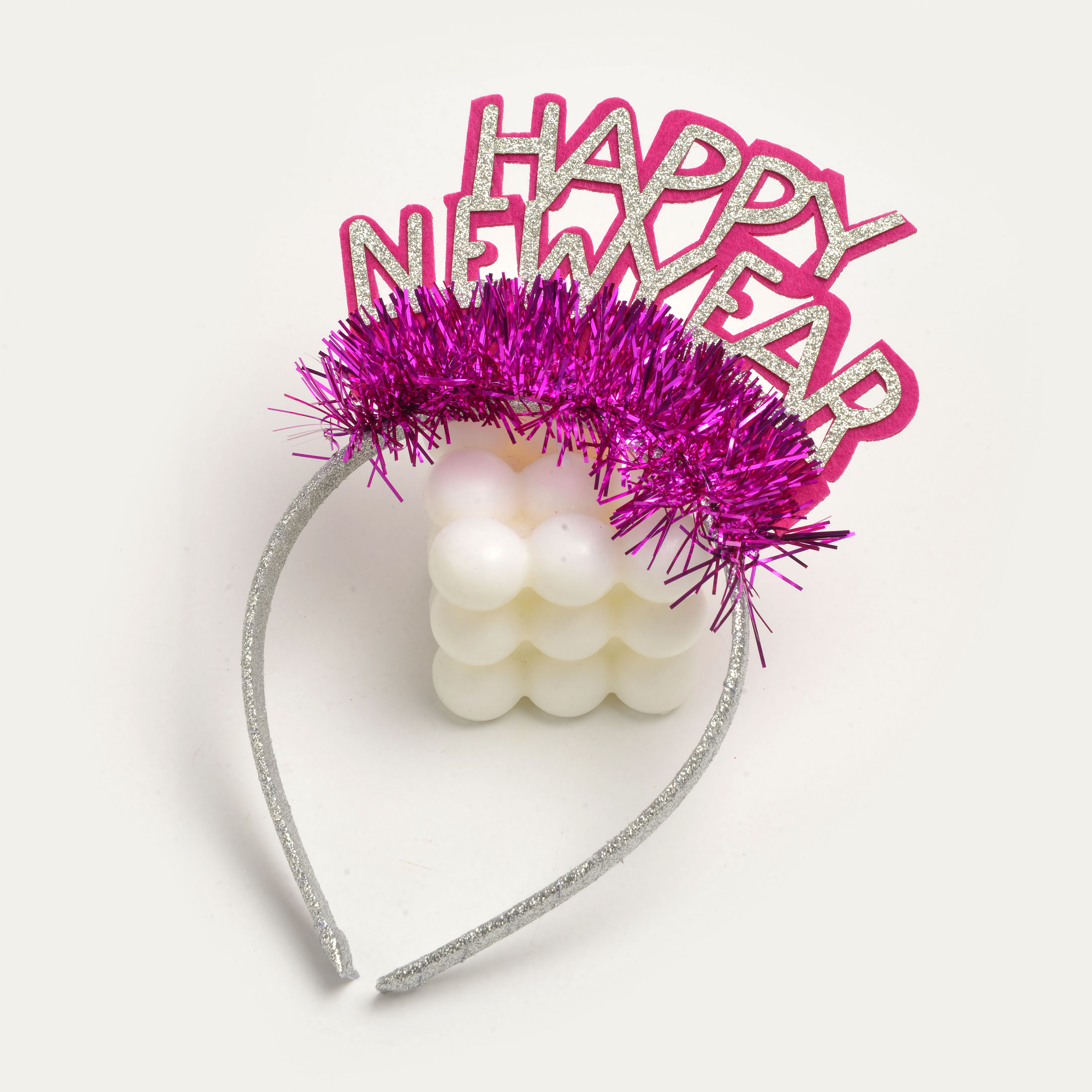 New creative pink and purple happy New Year letter shape lovely children's decorative headband holiday party hair accessories wholesale Application Scenario