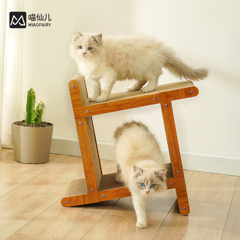 Enlarged L-shaped vertical cat scratch board durable non - dandruff corrugated large cat scratch pad bell toy cat scratch board thumbnail
