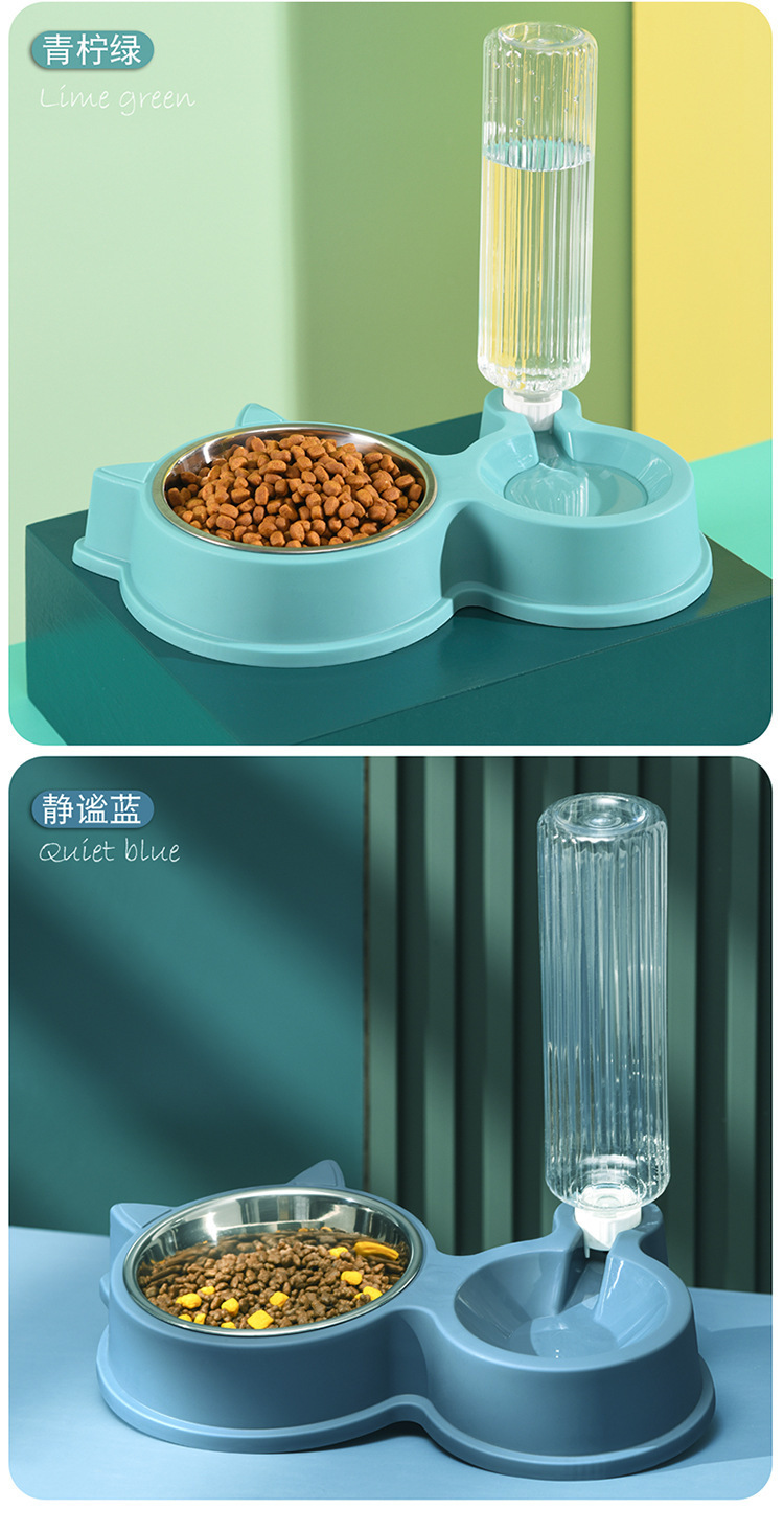 新款宠物双碗猫耳喂食碗自动蓄水饭盆一体碗狗狗猫咪食具宠物用品详情12