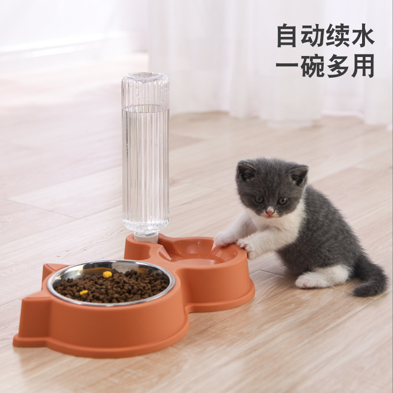 New pet double-bowl cat ear feeding bowl, automatic water storage rice bowl, integrated bowl, dog and cat food utensils, pet supplies Specification image
