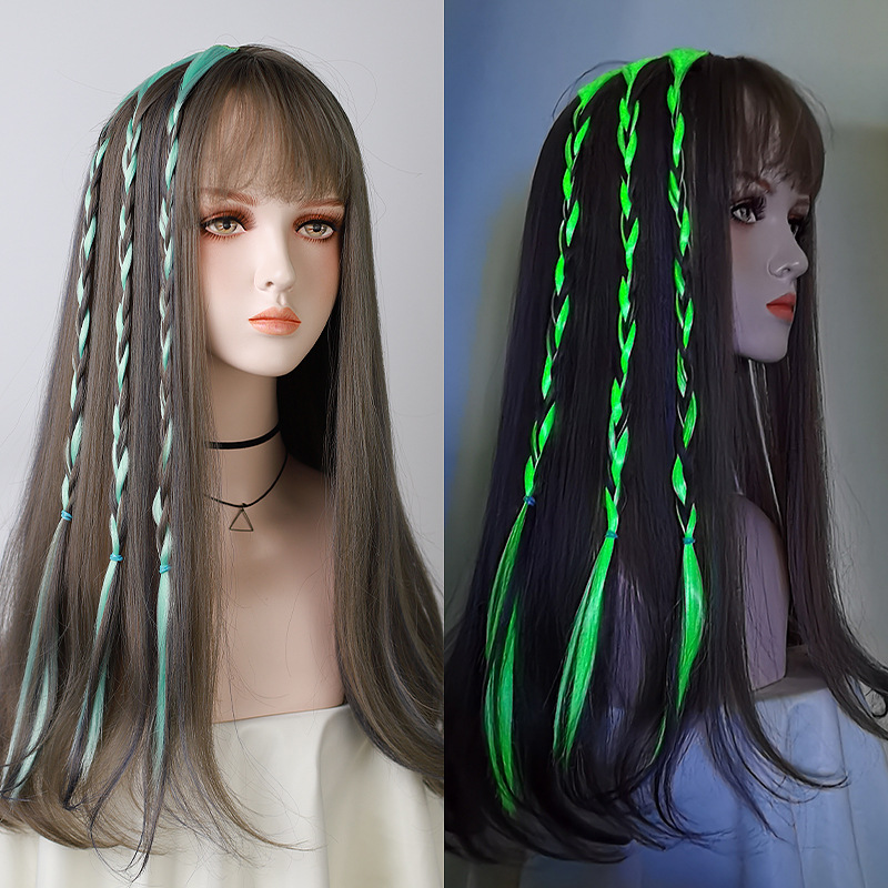 Color luminous hanging ear dye wig piece invisible fluorescent traceless high temperature silk hair extensions female straight hair extensions wholesale Application Scenario