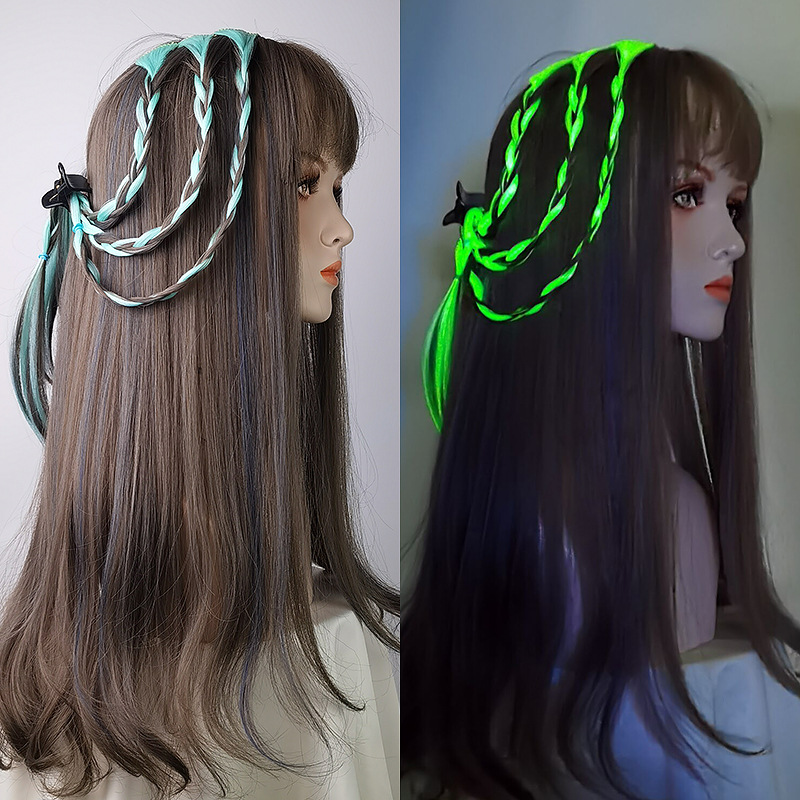 Color luminous hanging ear dye wig piece invisible fluorescent traceless high temperature silk hair extensions female straight hair extensions wholesale Specification drawing