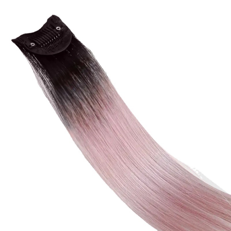 New real hair hanging ear dyed wig piece color gradient can be straight can roll space ball fake hair women pad hair piece wholesale Item Picture