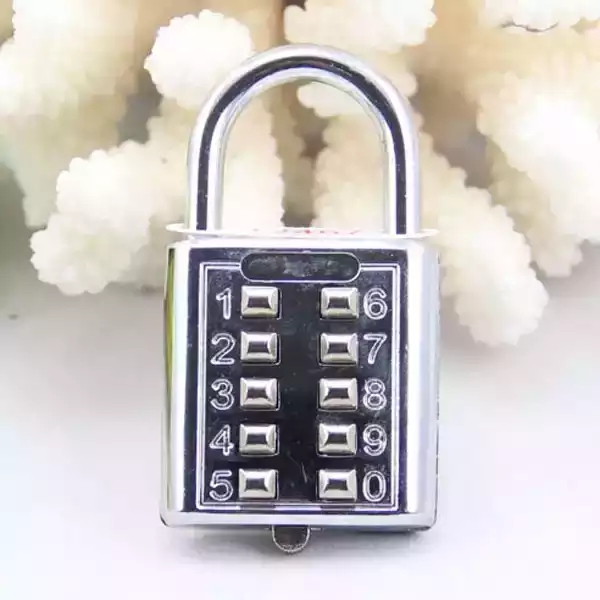High Quality 10 Digit Combination Safety Padlock Zinc Alloy Silver Push Button Number Luggage Lock thumbnail