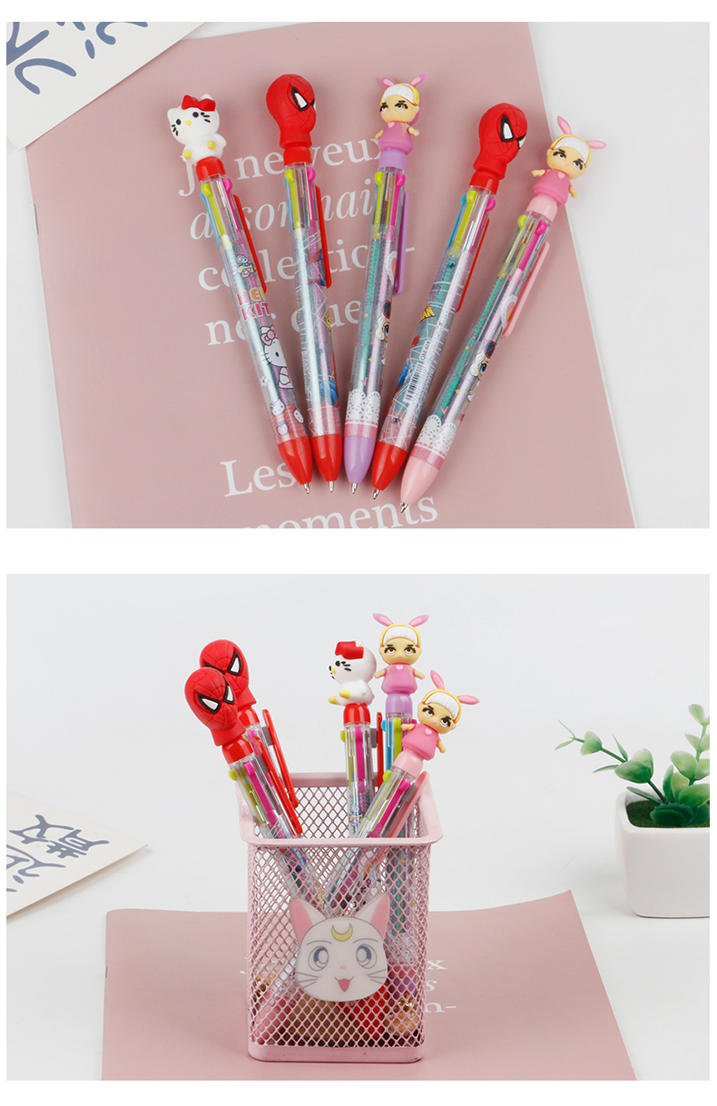 Four-color high-appearation-level cartoon ballpoint pen, cute planner with four-color pen that can be pressed, student multi-color ballpoint pen pic 5