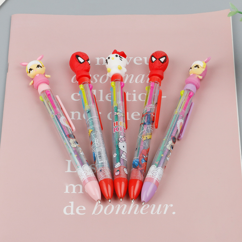 Four-color high appearance level cartoon ballpoint pen, cute hand TAB can be pressed four-color pen, students multi-color ballpoint pen