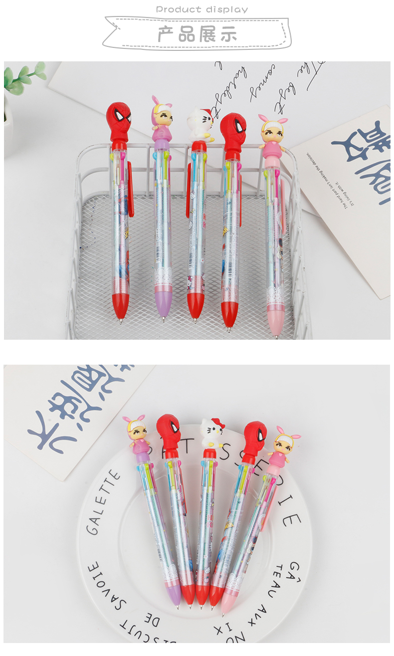 Four-color high-appearation-level cartoon ballpoint pen, cute planner with four-color pen that can be pressed, student multi-color ballpoint pen pic 4