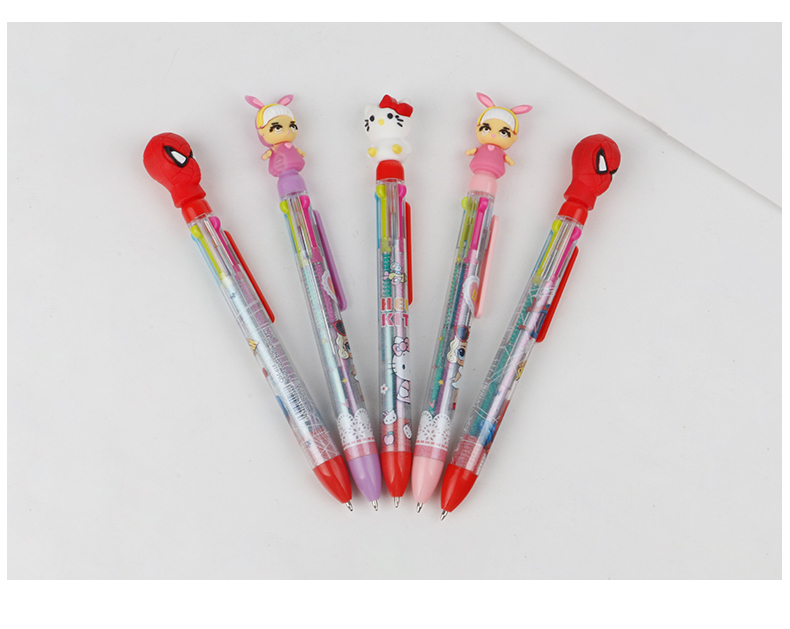 Four-color high-appearation-level cartoon ballpoint pen, cute planner with four-color pen that can be pressed, student multi-color ballpoint pen pic 6