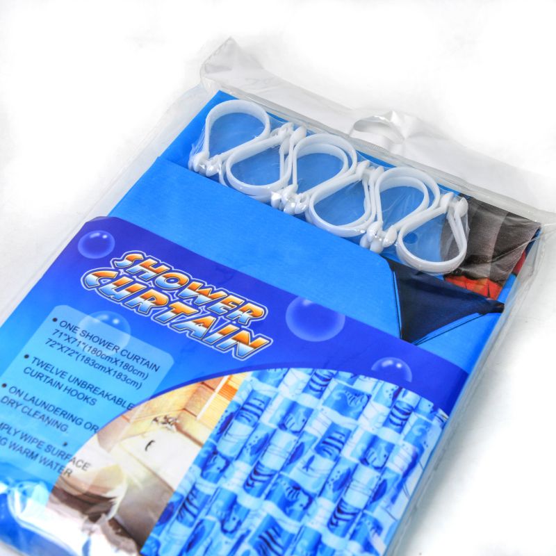 Factory Direct Pe Plastic Printed Shower Curtain Waterproof Bathroom Bathroom Partition Curtain Hoist Hook Opp Bag Specification drawing