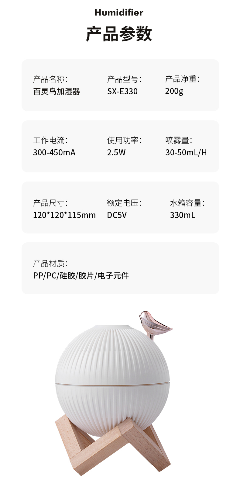 创易款加湿器百灵鸟加湿器玩具加湿器USB地摊学生家用办公室氛围灯加湿器补水仪网红加湿器香薰机日用品生活品加湿器详情11