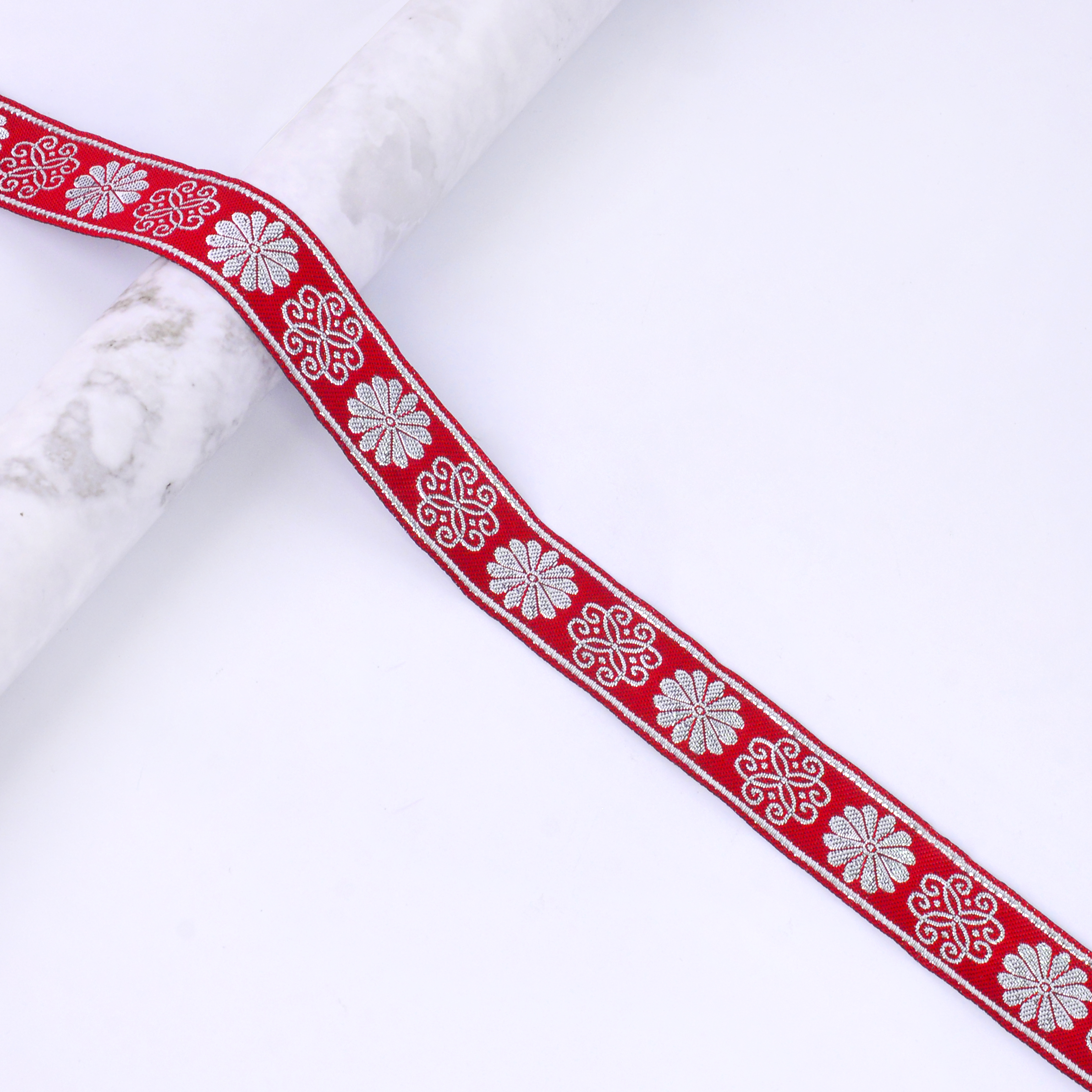 Red # Width 2.5 cm, seven meters a roll # flat silver # all kinds of computer national lace series embroidery clothing accessories National clothing lace webbing can be customized thumbnail