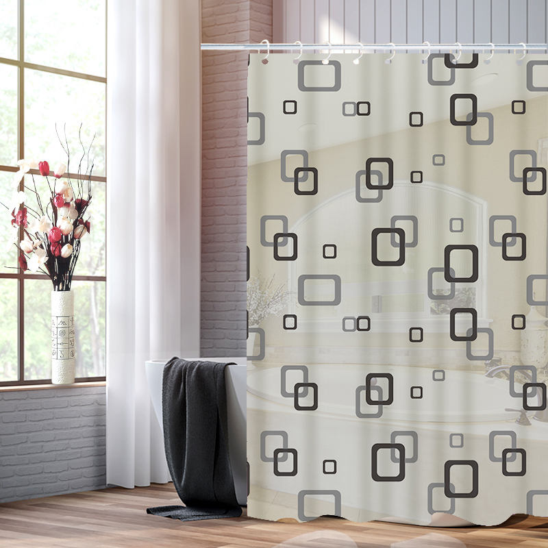 Factory Direct Pe Plastic Printed Shower Curtain Waterproof Bathroom Bathroom Partition Curtain Hoist Hook Opp Bag