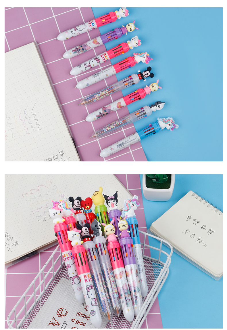 Multi-color ballpoint pen press ten-color ballpoint pen multi-color cute press super cute cartoon gel pen pic 5