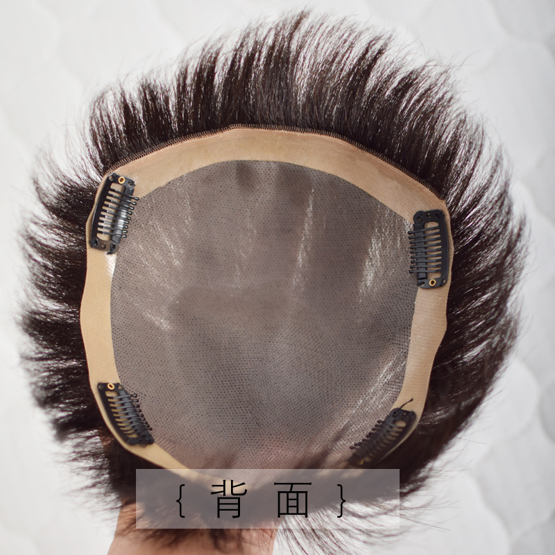 Manufacturers wholesale wig pieces men's hair on top of the hair patch all hand woven real hair hair piece wig short hair cross border Application Scenario