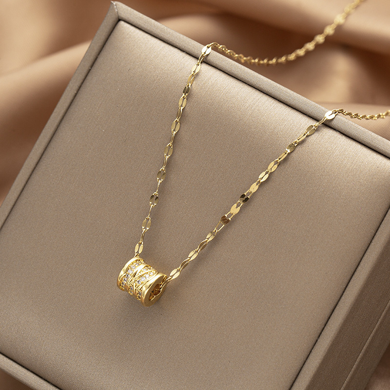 French retro fashion light luxury necklace micro-inlaid stripe small waist pendant elegant temperament simple clavicle chain wholesale thumbnail