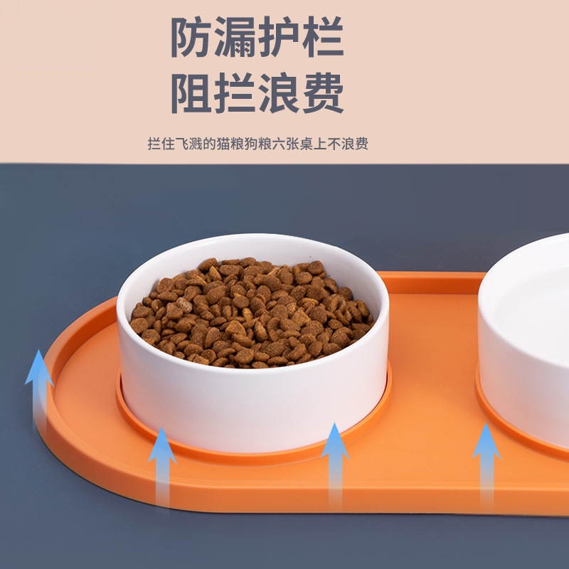 Anti-silicone ceramic pet double bowl, anti-knock and anti-slip, dog and cat food bowl, water feeding, universal pet supplies Application Scenario