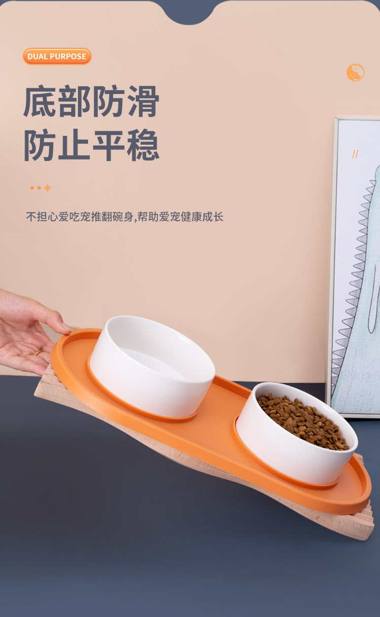 Anti-silicone ceramic pet double bowl, anti-knock and anti-slip, dog and cat food bowl, water feeding, universal pet supplies pic 5