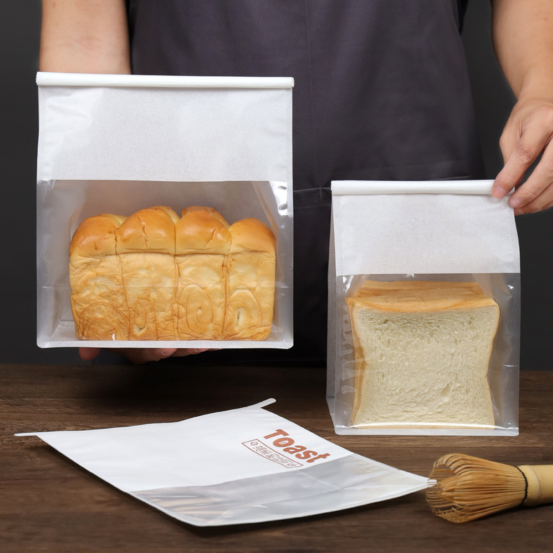 Toast Bag Wire Rolled Edge Sealed Oil Proof Baking European Bread Bag Cookies Snow Crisp Cotton Paper Bag Specification drawing