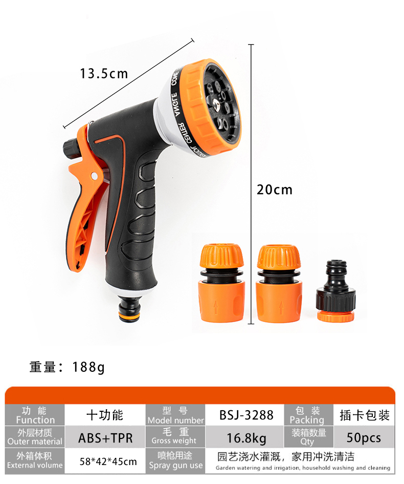 新款高压洗车水枪花园合金塑料拇指8功能花园喷水枪 园艺浇水喷枪详情26