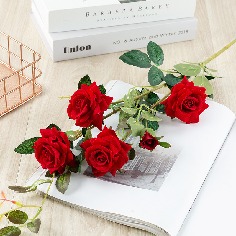 Flower simulation velvet horn rose wholesale living room floor false flower multi rose bud wedding decoration single flannelette flower thumbnail