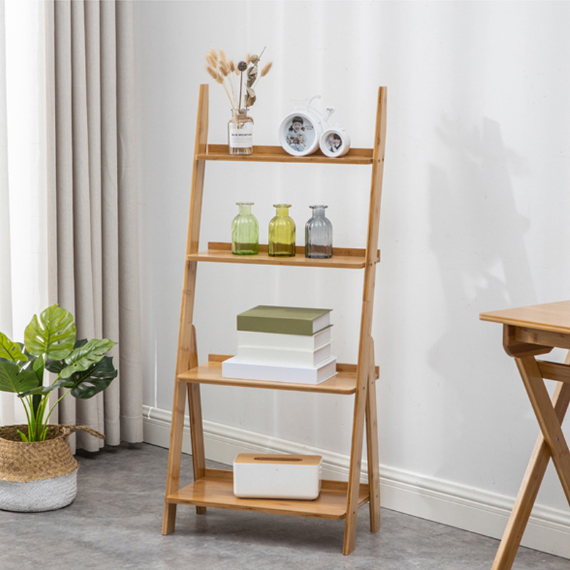 Trapezoidal SHELF BY WALL BOOKSHELF MULTI-storey living ROOM BEDROOM BAMBOO SHELF FLOOR flower rack is stored on solid WOOD SHELF thumbnail