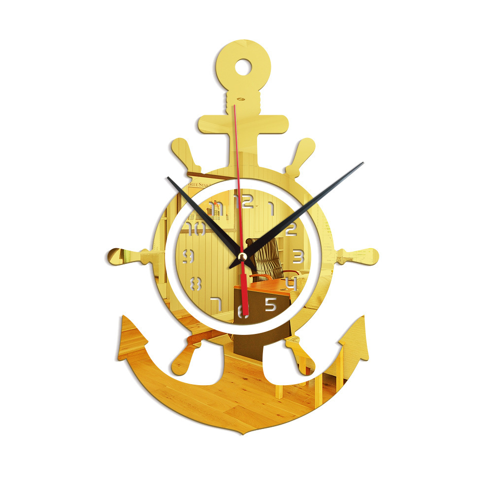 Ship anchor Helmsman Sailor Corsair Acrylic mirror Wall clock personality 3D wall clock cross border Mediterranean style thumbnail