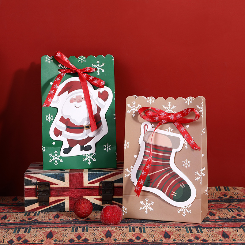Christmas Gift Bag Halloween Candy Paper Bag Ins Birthday Wrap Bow Snowflake With Hand Gift Bag Gift Bag Specification drawing