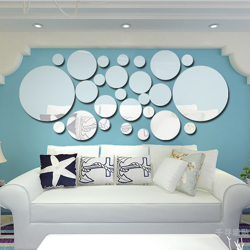 Cross-border hot selling geometric round crystal three-dimensional acrylic mirror wall paste bedroom living room decoration JM004 thumbnail