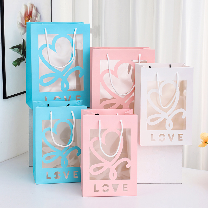 Love Window Transparent Gift Bag Teachers' Day Flowers Gift Bag Valentine's Day Gift Bag Handbag Paper Bag Application Scenario