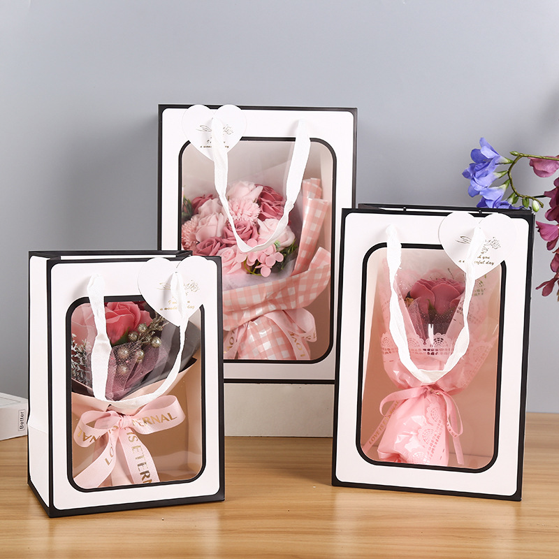 Transparent hand-held bags for popular online display Windows, flower shop bouquets, gift bags, souvenir bags, and open window paper bags pic 2