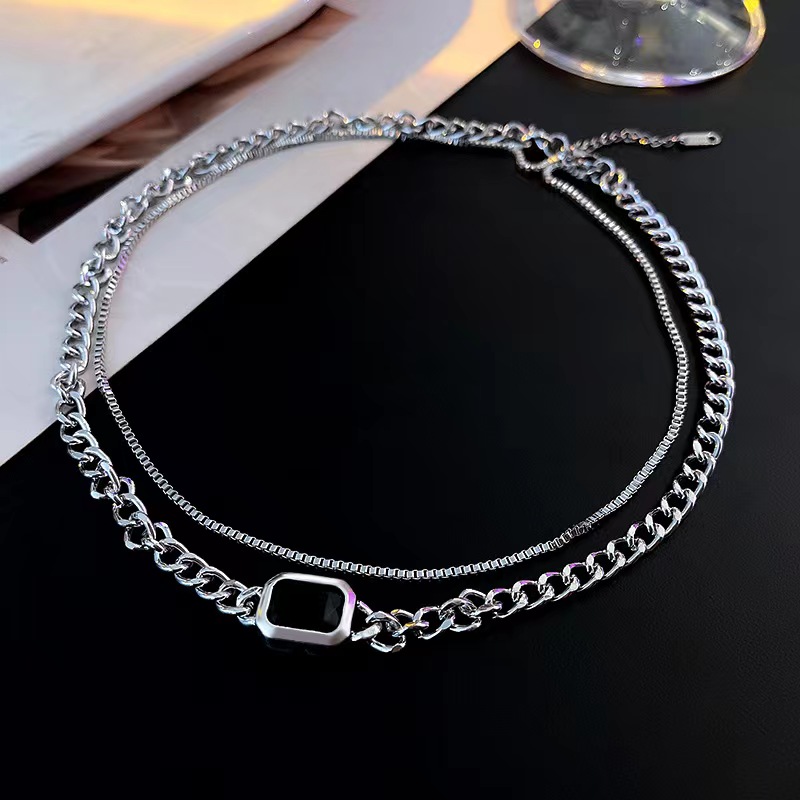 Fan enchanting X313 fashionable net red with hip hop wind double layer necklace female fashion design sense red net clavicle chain hip hop titanium steel necklace fashion necklace design sense jewelry X313 thumbnail