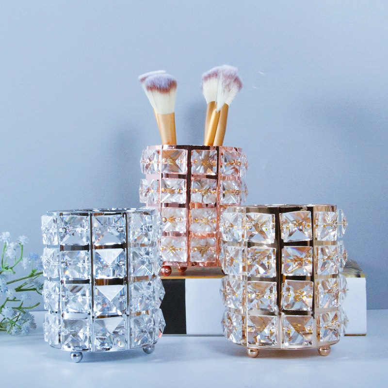 European light luxury crystal pen bucket eyebrow pencil beauty makeup brush barrel desktop storage finishing candlestick ornaments thumbnail