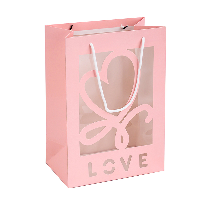 Love Window Transparent Gift Bag Teachers' Day Flowers Gift Bag Valentine's Day Gift Bag Handbag Paper Bag