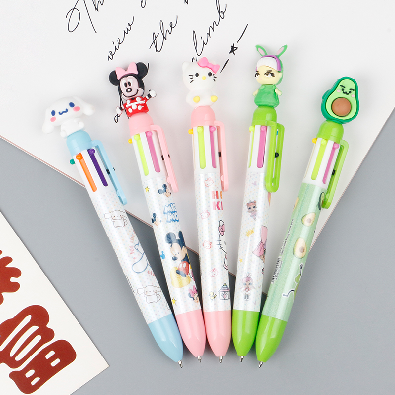 Six-color ballpoint pen cartoon head cute creative hand ledger ballpoint pen pressing color multi-function pen multi-color pen in one