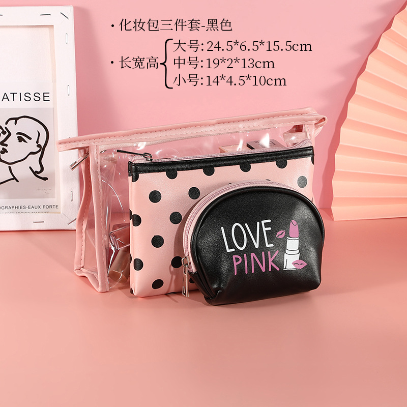 Wholesale of large-capacity women's makeup bags, three-piece sets, travel toiletries bags, hand-held storage bags Item Picture