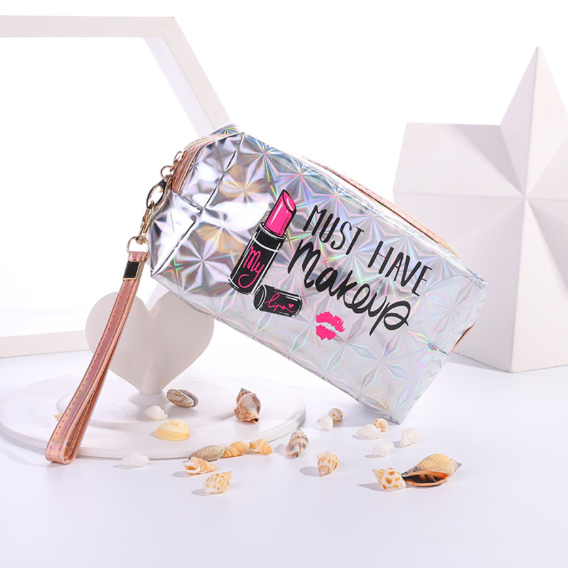 Cross-border bestseller 2020 New pu Waterproof Lipstick Printed Cosmetic Bag, Laser Shooter handbag wholesale available with logo customization Application Scenario