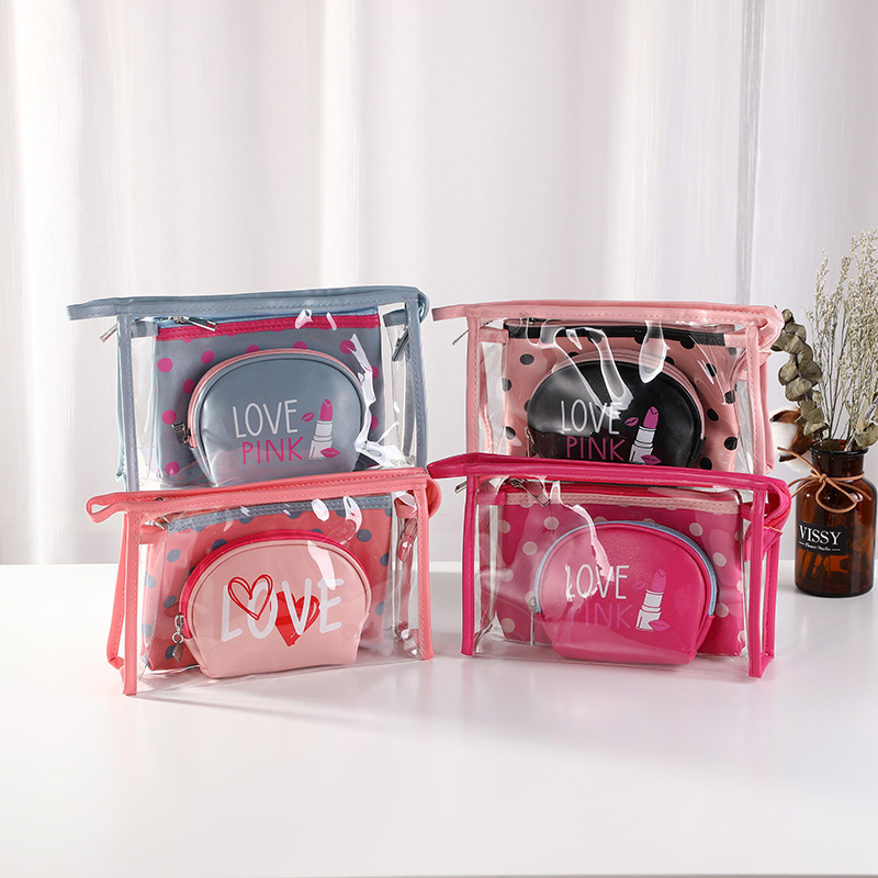 Wholesale of large-capacity women's makeup bags, three-piece sets, travel toiletries bags, hand-held storage bags Specification image