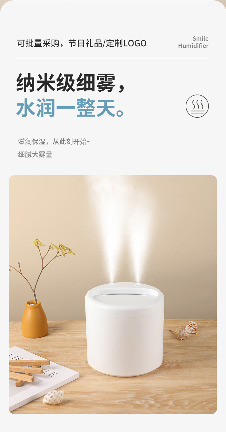 新款2LUSB大容量加湿器双喷雾上加水家用静音香薰卧室桌面礼品创易地摊玩具加湿器网红产品学生增湿器美容仪补水仪详情2