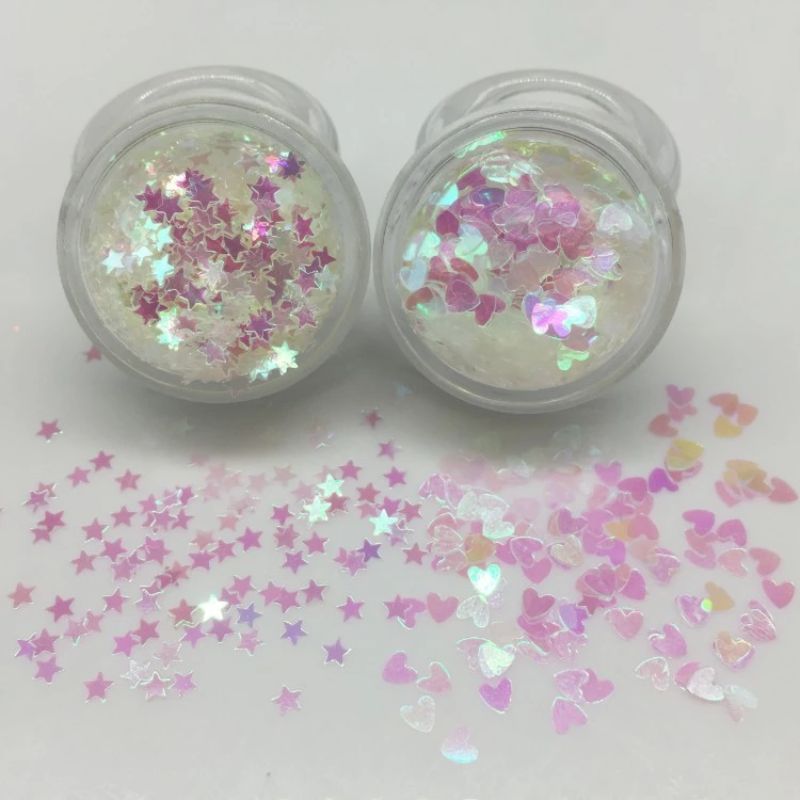 金葱粉异形亮片美甲装饰红七彩心形桃心爱心五角星星PET亮片幻彩