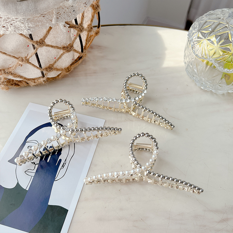 Korean pearl rhinestone alloy hair clip ribbon hair grab the back of the head hair grab clip shark clip female headpiece temperament clip hair accessories thumbnail