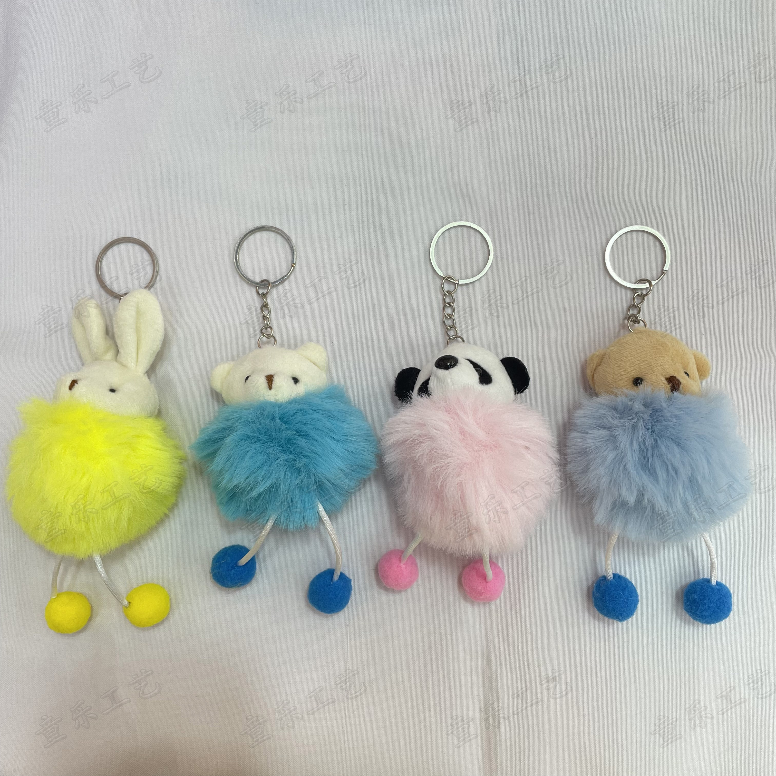 Cute animal net red plush cartoon hanging hairball key chain thumbnail