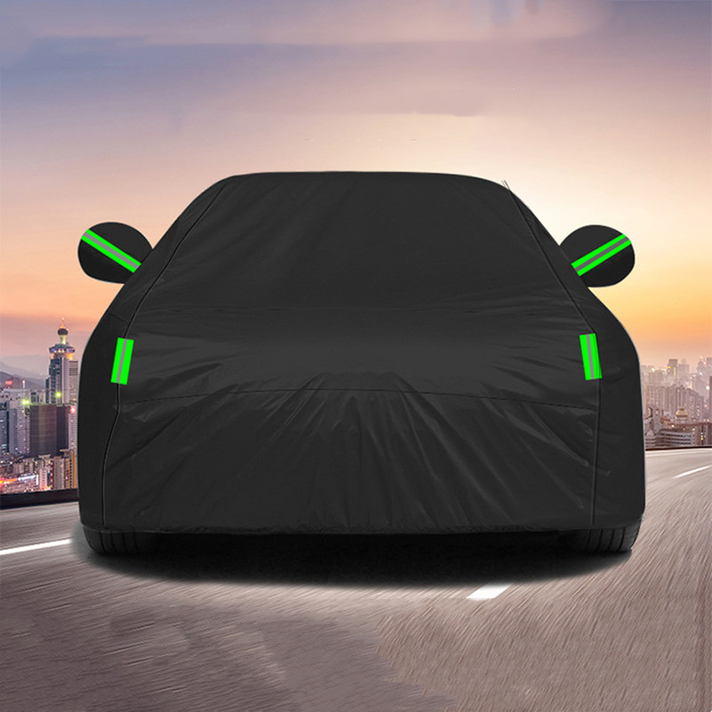 Car car cover all black coated silver cloth four seasons universal heat insulation sunscreen rain dust polyester reflective strip car shade QW218 thumbnail