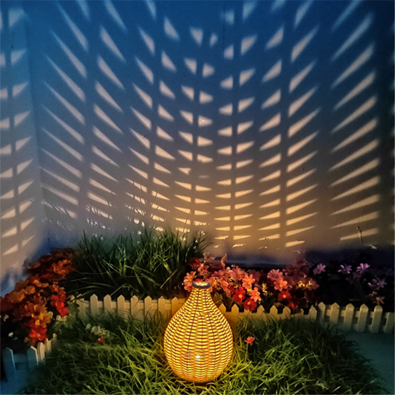 Rattan woven solar lawn projection light