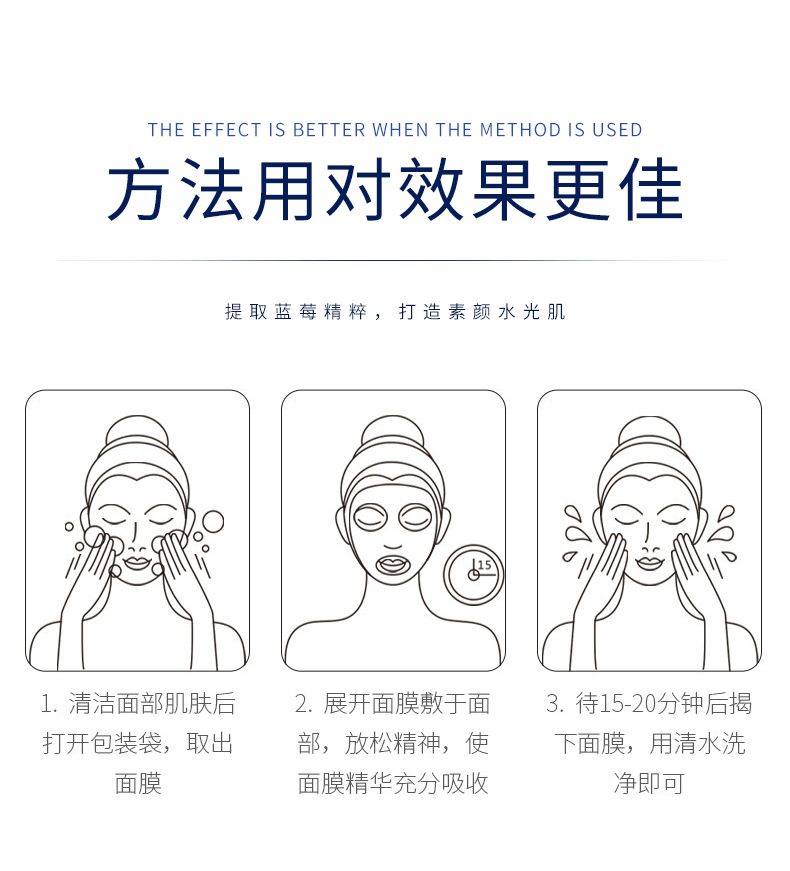 3S 蓝莓美肌保湿面贴膜  嫩肤补水保湿面膜  清爽肌肤 面部护理详情7