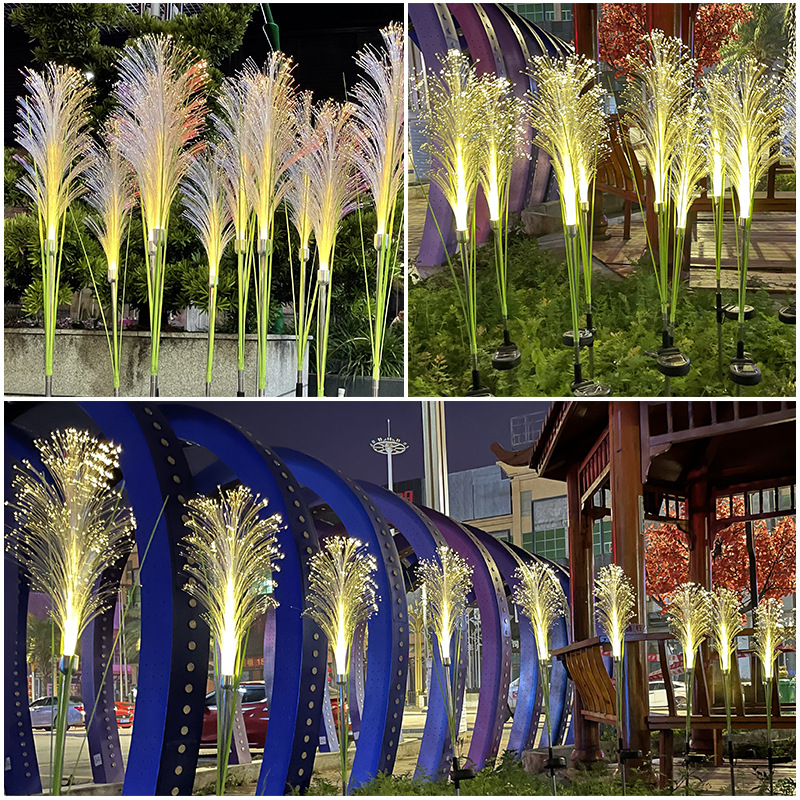 Solar waterproof fiber optic reed light lawn light
