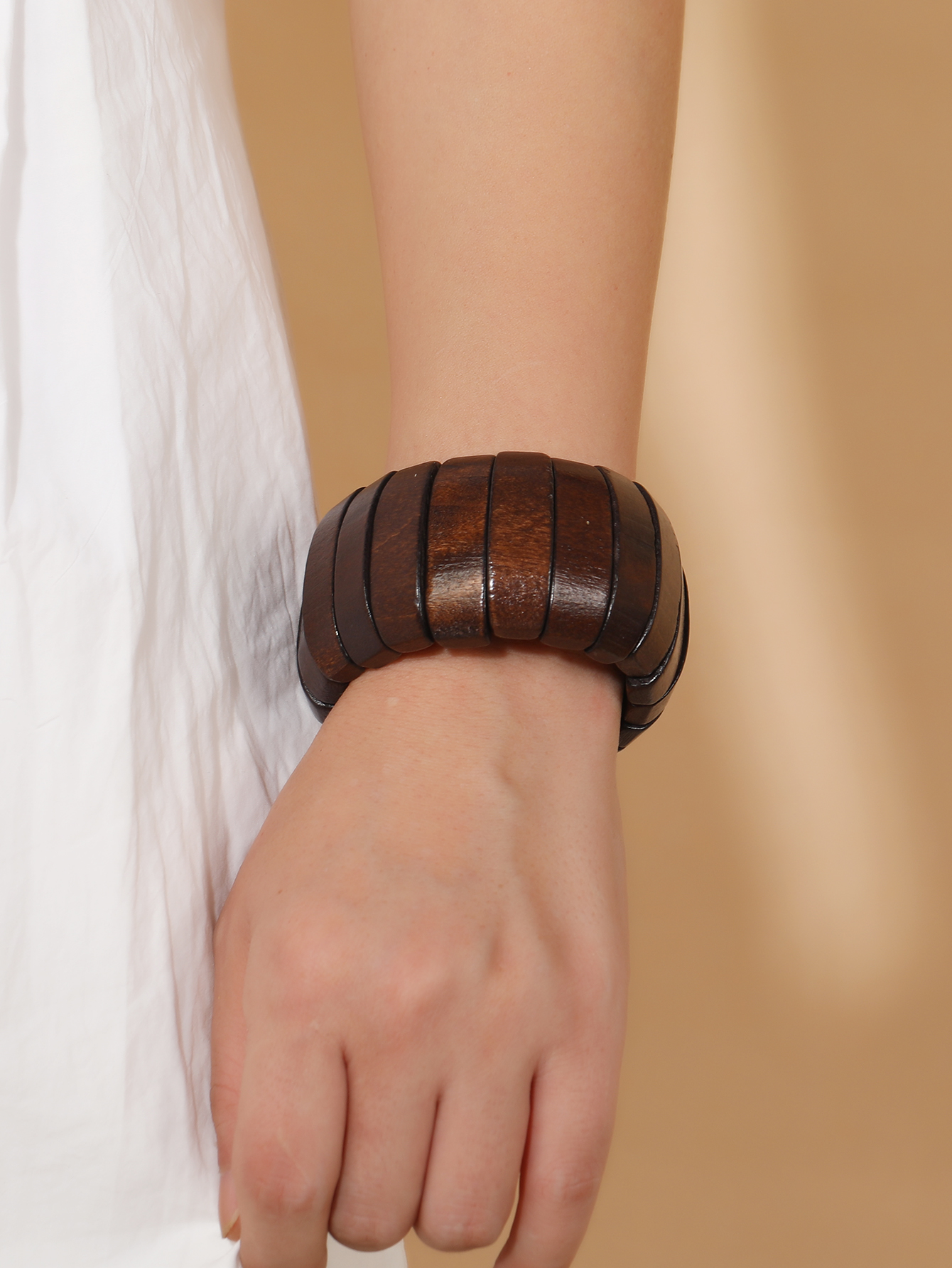 Boho Tropical Wood beaded Elastic Bracelet 139